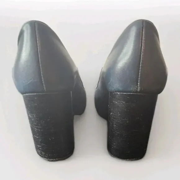 Women's Tory Burch JANEY Leather Block Heel Pumps Size 6.5 Navy 50MM - Picture 6 of 7